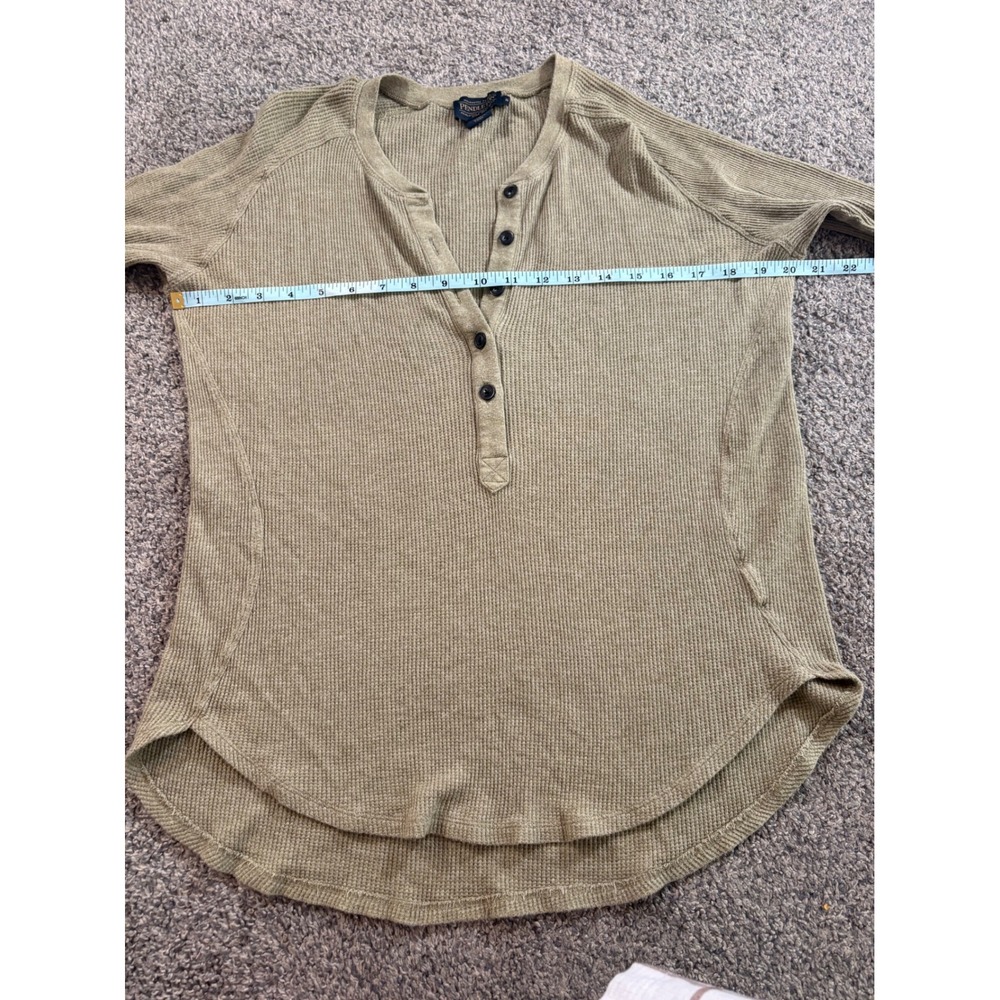 Pendleton Henley Top Womens Small Green Waffle Knit Long Sleeve Gorpcore Thermal - Picture 7 of 11